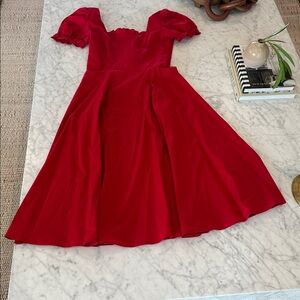 STAUD Puff Sleeve Red Dress